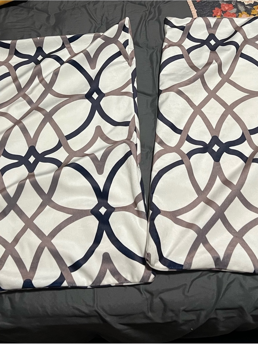 Pillow Shams in White with Navy & Grey